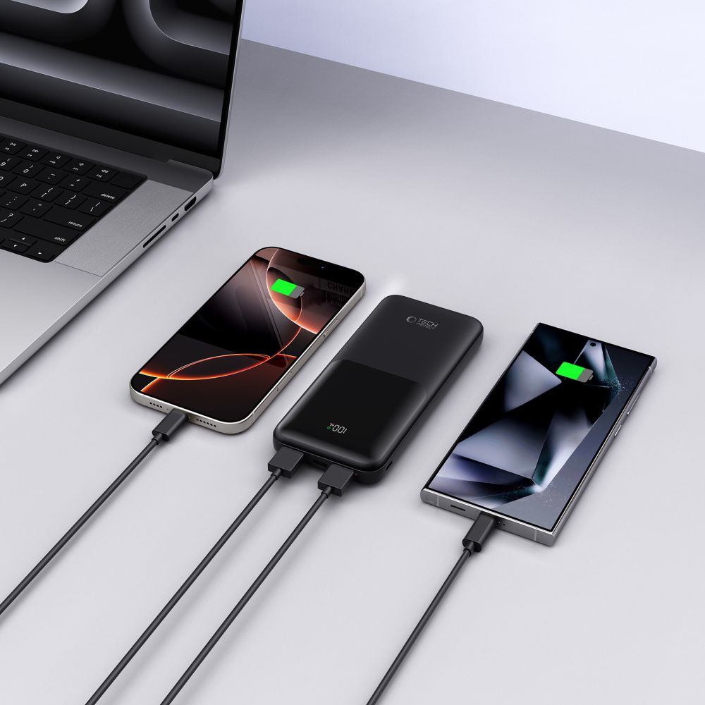 Tech-Protect PB01 External Battery, 10000mAh, 22.5W, QC + PD, 1 x USB-C - 2 x USB-A, Black