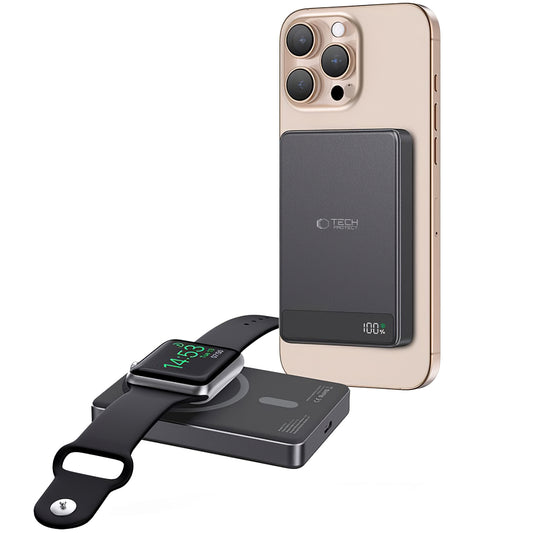 External Wireless Battery Tech-Protect PB33 LifeMag, 5000mAh, 15W, FQI, 1 x QI - 1 x USB-C, Black