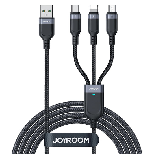 USB-A - Lightning / microUSB / USB-C Charging Cable Joyroom S-A18 3in1, 18W, 1.2m, Black 