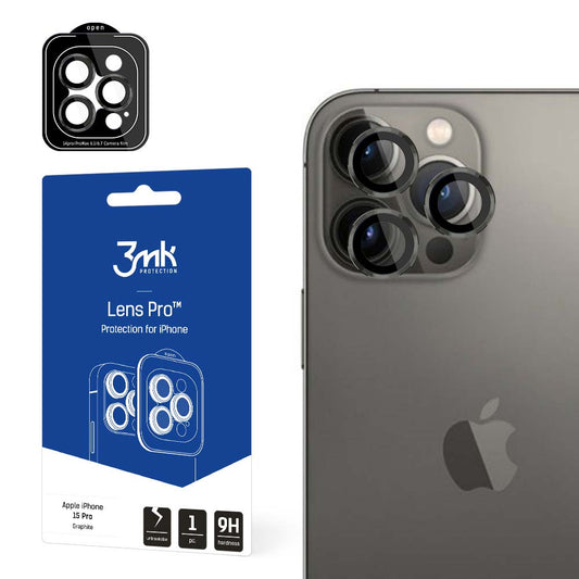 3MK Back Camera Protective Film for Apple iPhone 15 Pro, Glass Protected, Black 