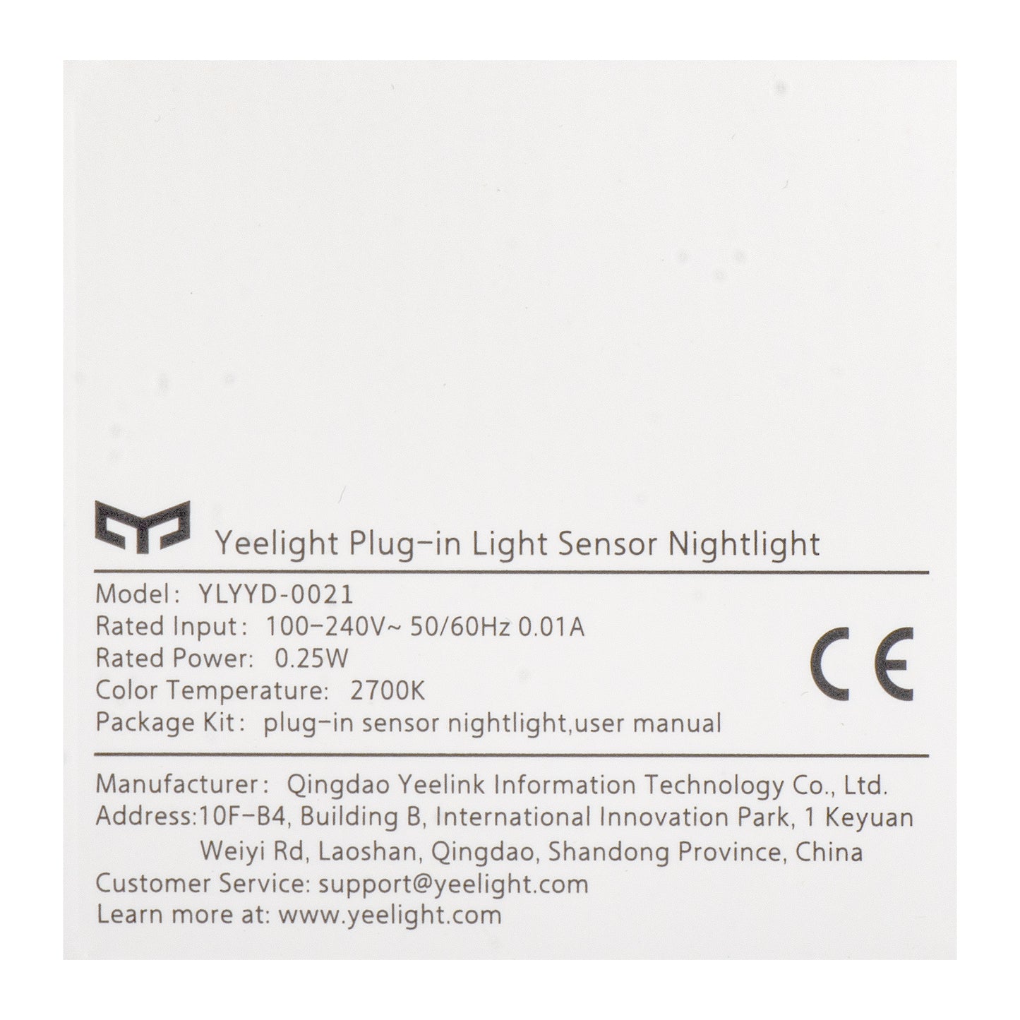 Veghe Yeelight Plug-in LED Plug-in Nightlight, 0.25W, 2700K, Sensor, White YLYYD-0021