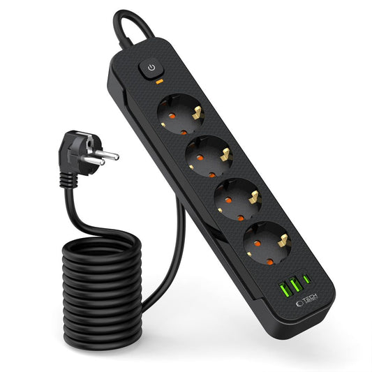 Network Charger Tech-Protect PCL4X3, 2 x USB-A - 1 x USB-C - 4 x Schuko, Black 